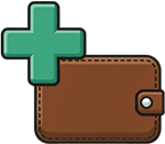 Create cryptocurrency wallet: Brown wallet with addition symbol